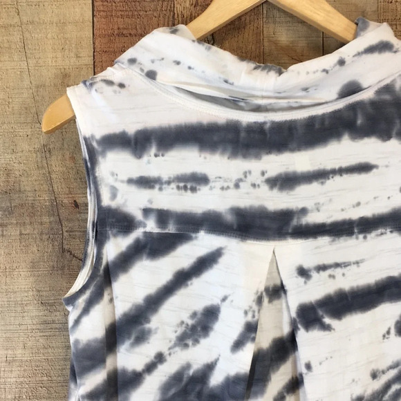 Halcyon Black White Tie Dye Cowl Neck Tank Top Womens Small Kangaroo Pocket - Picture 5 of 12